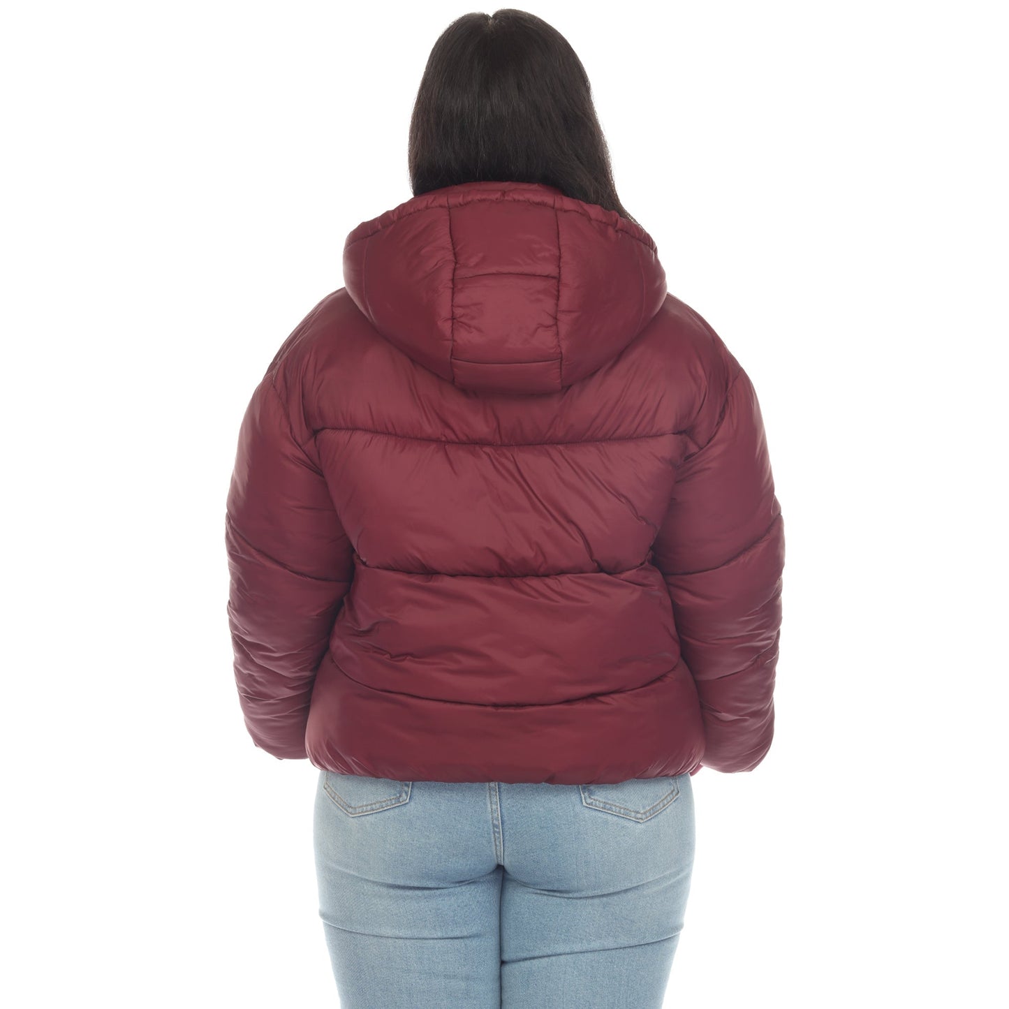 Full Front Zip Hooded Bomber Puffer Coat - Plus