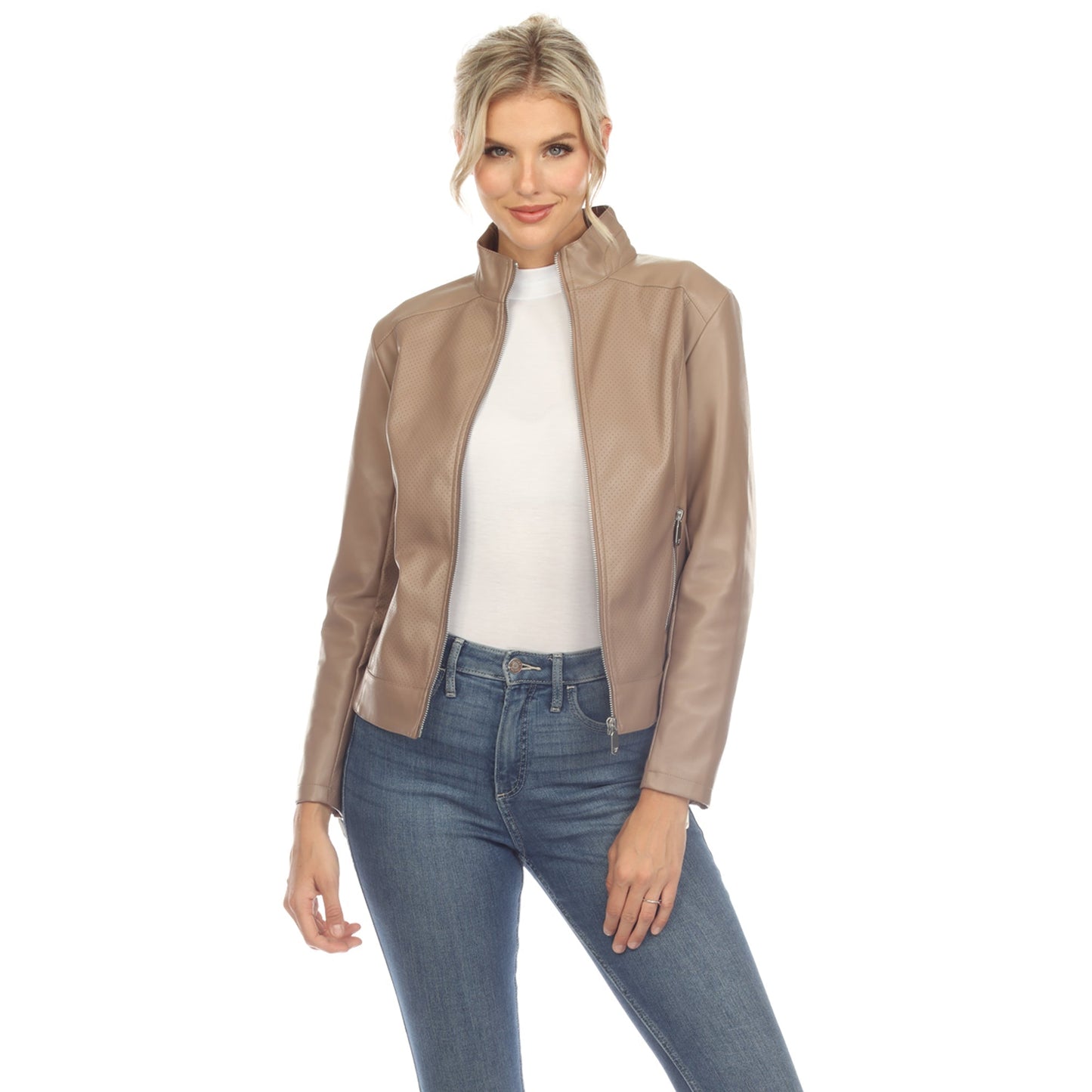 Women's Classic Biker Faux Leather Jacket - DressbarnCoats & Jackets