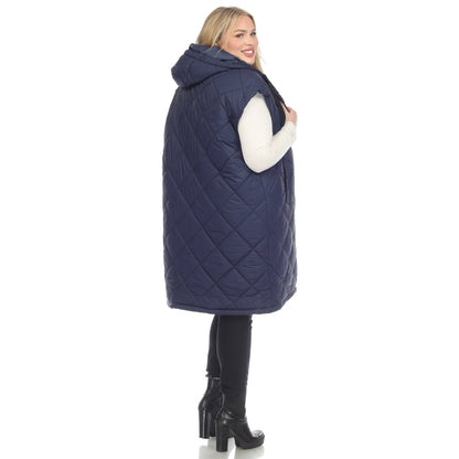 Diamond Quilted Hooded Puffer Vest - Plus