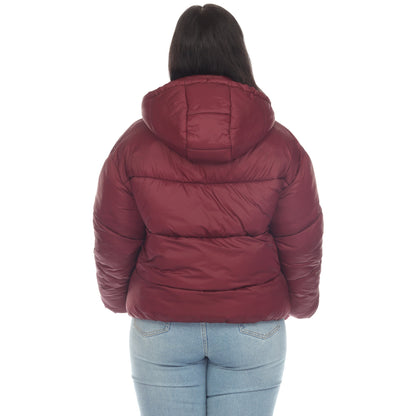 Full Front Zip Hooded Bomber Puffer Coat - Plus