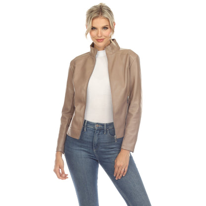 Women's Classic Biker Faux Leather Jacket - DressbarnCoats & Jackets