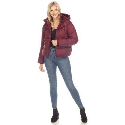 Women's Full Front Zip Hooded Bomber Puffer Jacket