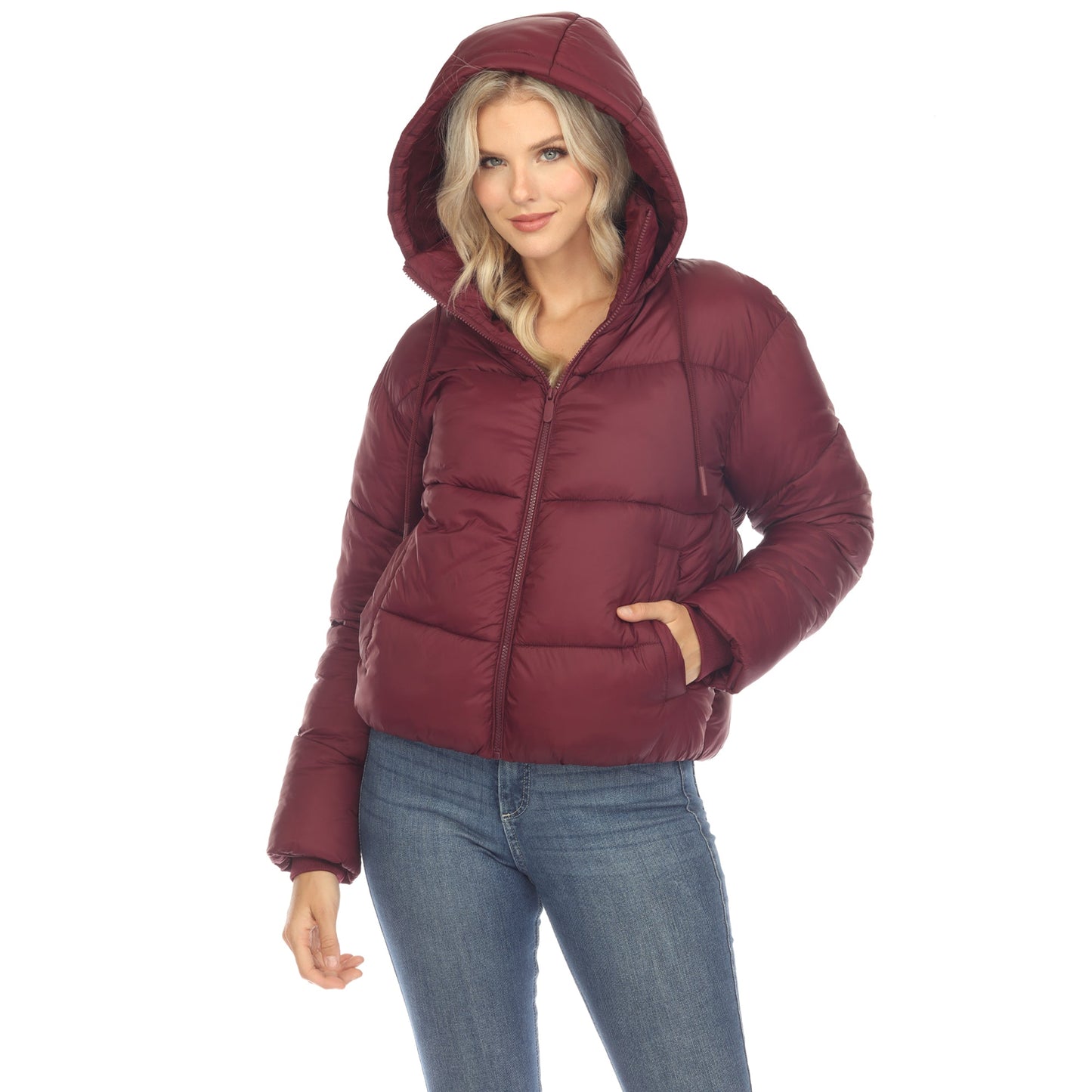 Women's Full Front Zip Hooded Bomber Puffer Jacket - DressbarnCoats & Jackets