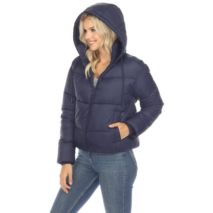 Women's Full Front Zip Hooded Bomber Puffer Jacket