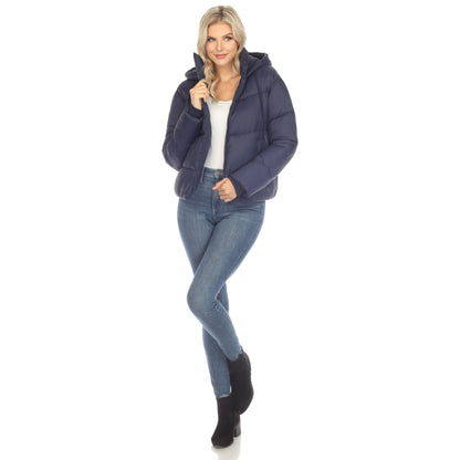 Women's Full Front Zip Hooded Bomber Puffer Jacket