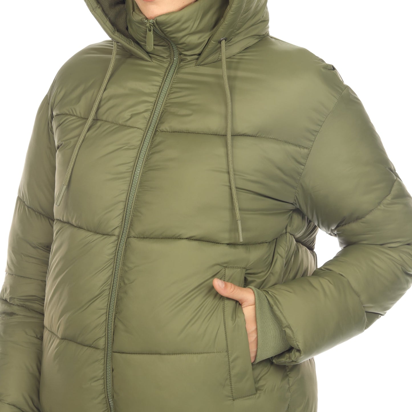 Women's Full Front Zip Hooded Bomber Puffer Jacket