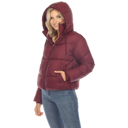 Women's Full Front Zip Hooded Bomber Puffer Jacket