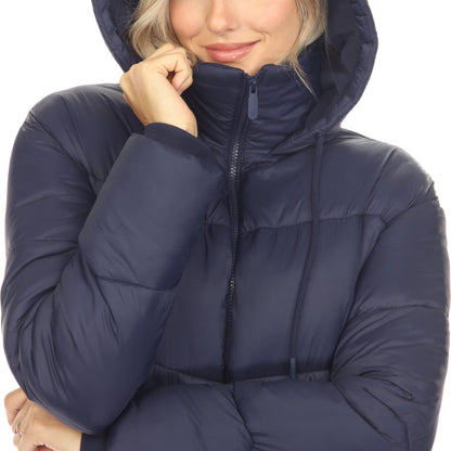 Women's Full Front Zip Hooded Bomber Puffer Jacket