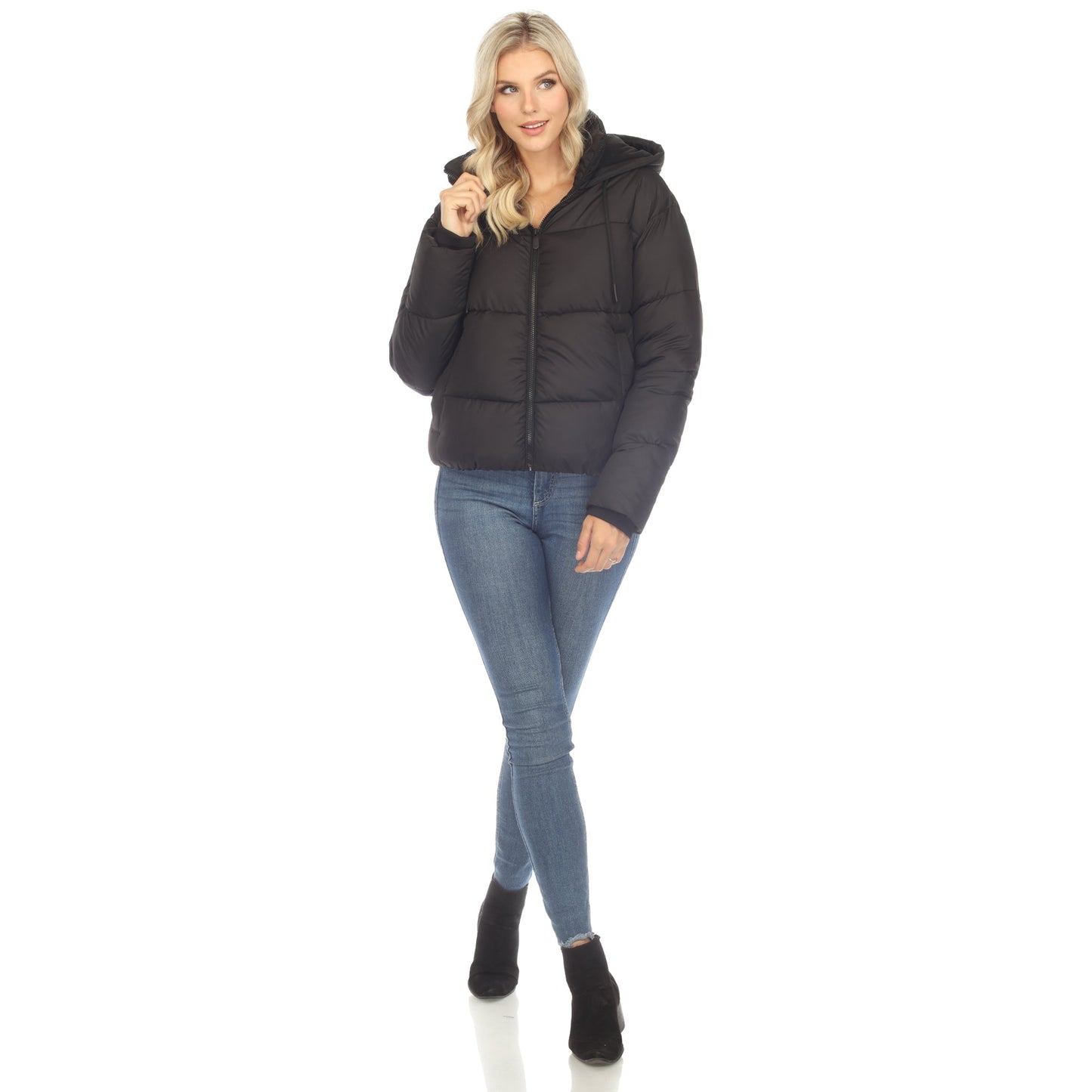 Women's Full Front Zip Hooded Bomber Puffer Jacket