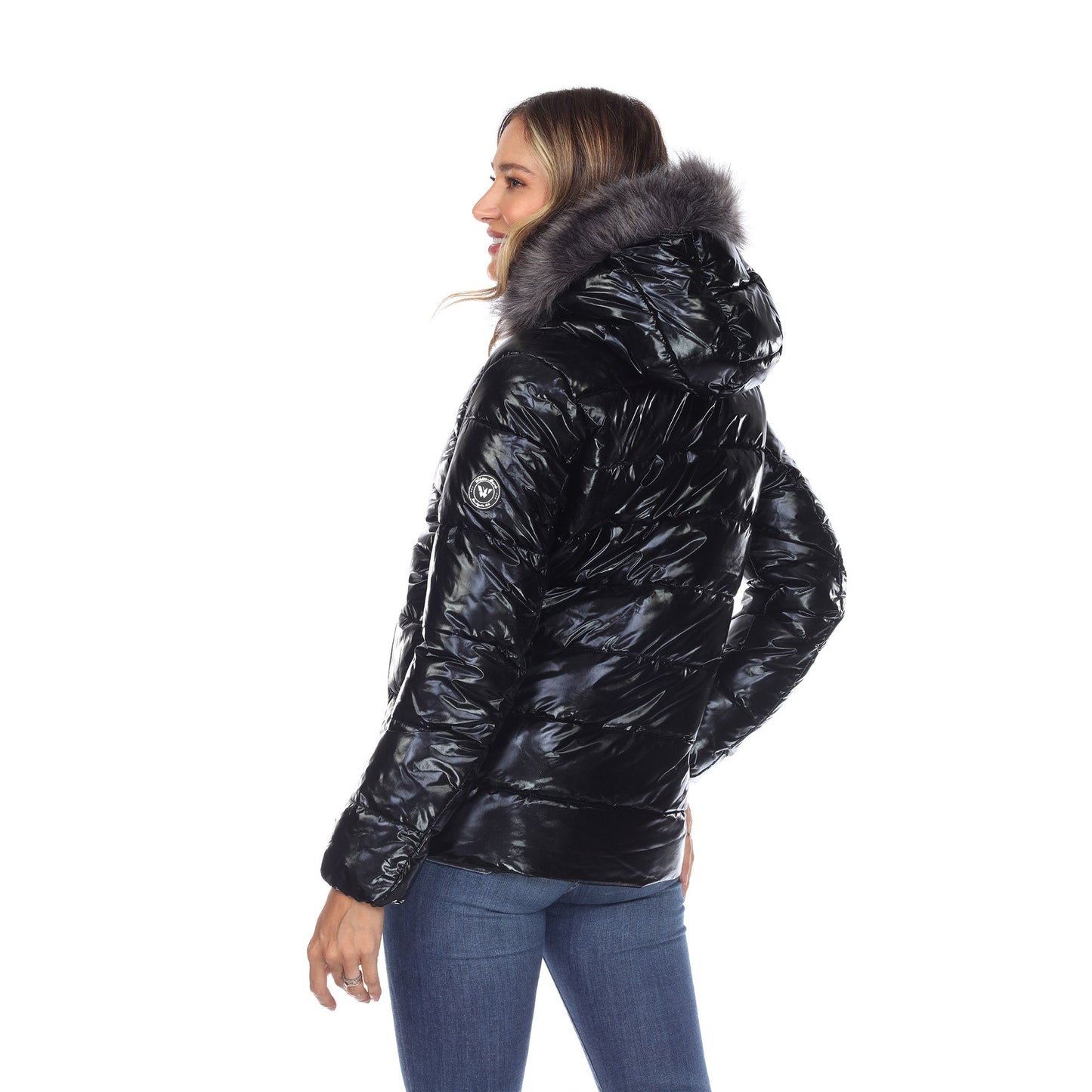 Women's Metallic Puffer Coat with Hoodie