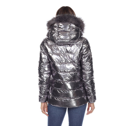 Women's Metallic Puffer Coat with Hoodie