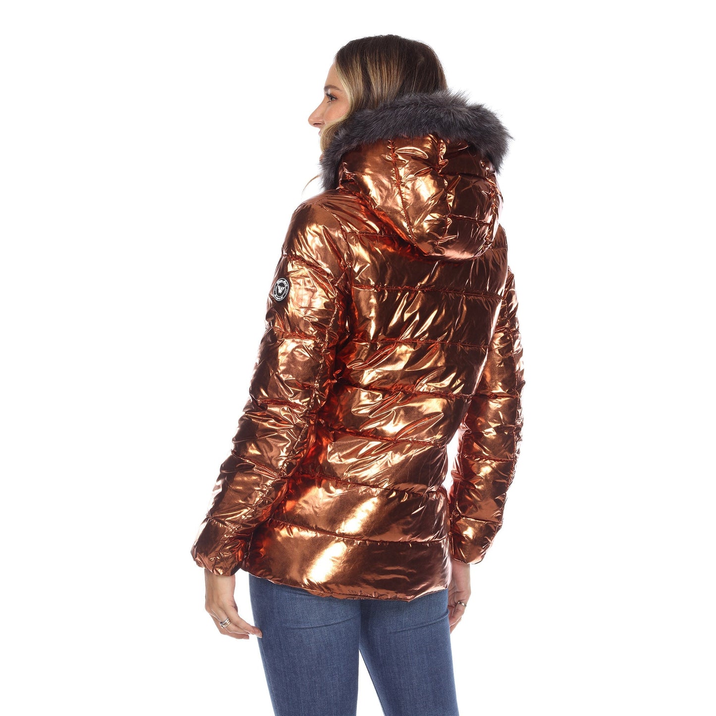 Women's Metallic Puffer Coat with Hoodie