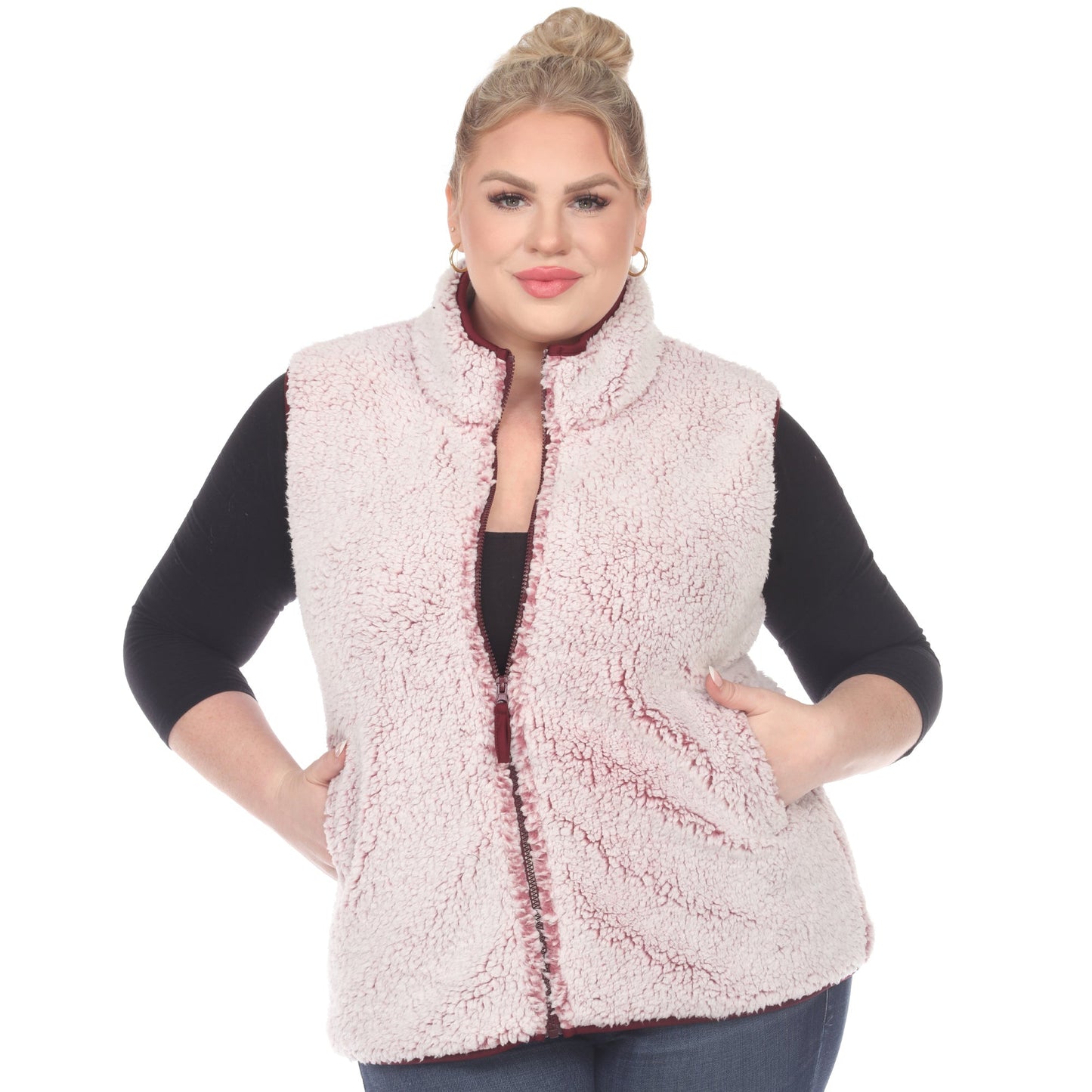 Zip up sherpa vest - Plus - DressbarnVests