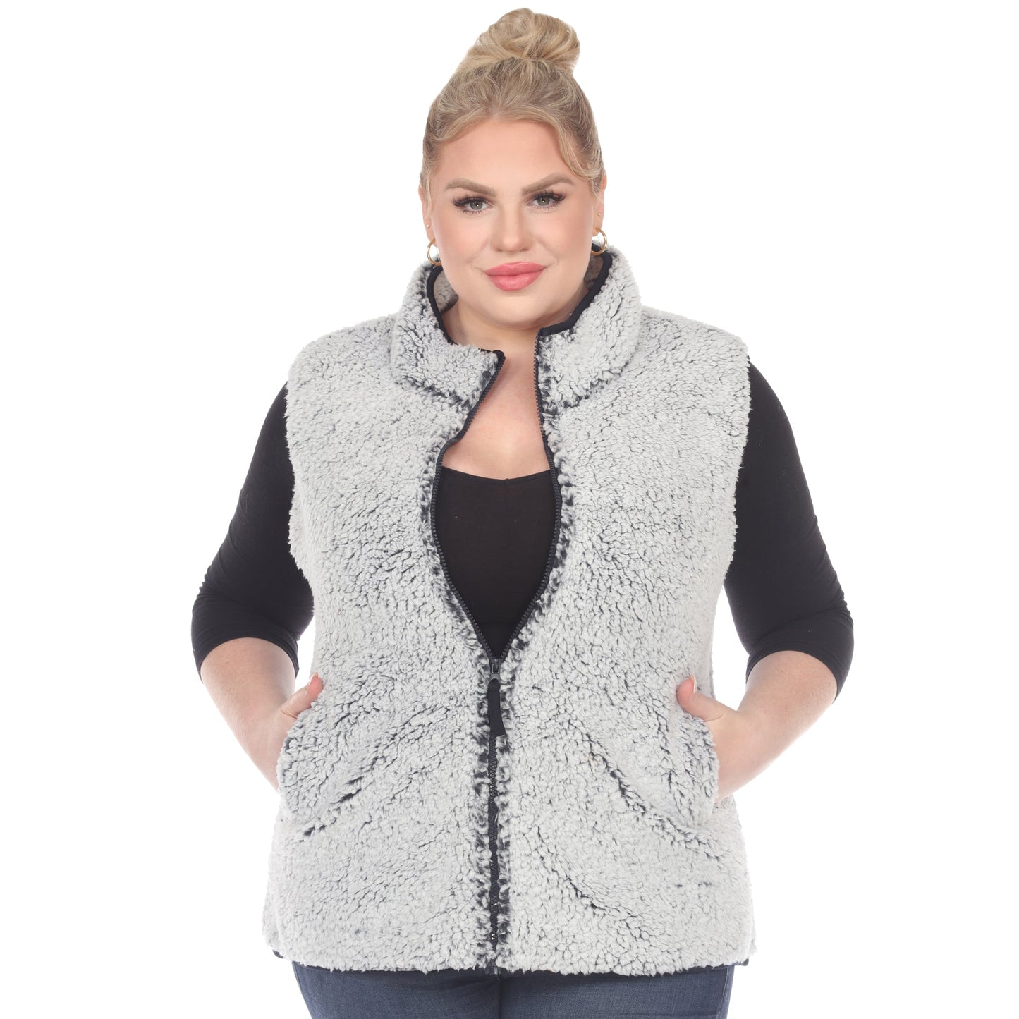 Zip up sherpa vest - Plus - DressbarnVests