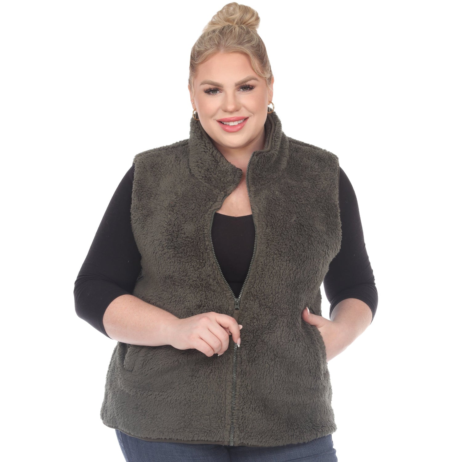 Zip up sherpa vest - Plus - DressbarnVests